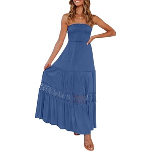 image:imageZESICA Womens 2026 Summer Strapless Boho Beach Vacation Maxi DressesBlue