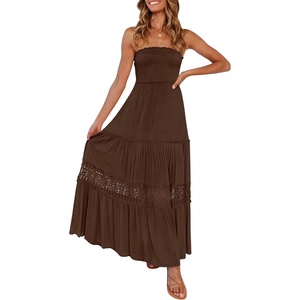 image:imageZESICA Womens 2026 Summer Strapless Boho Beach Vacation Maxi DressesCoffee