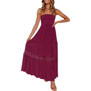 image:imageZESICA Womens 2026 Summer Strapless Boho Beach Vacation Maxi DressesFuchsia