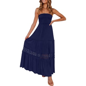 image:imageZESICA Womens 2026 Summer Strapless Boho Beach Vacation Maxi DressesNavy