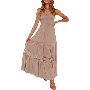image:imageZESICA Womens 2026 Summer Strapless Boho Beach Vacation Maxi DressesPink