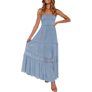 image:imageZESICA Womens 2026 Summer Strapless Boho Beach Vacation Maxi DressesSkyblue