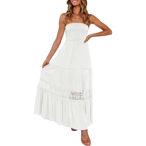 image:imageZESICA Womens 2026 Summer Strapless Boho Beach Vacation Maxi DressesWhite