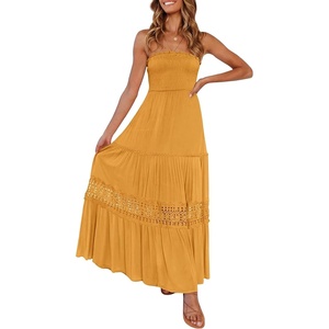 image:imageZESICA Womens 2026 Summer Strapless Boho Beach Vacation Maxi DressesYellow