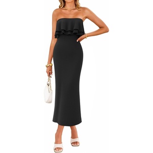 image:imageZESICA Womens 2026 Summer Strapless Knitted Bodycon Midi DressBlack