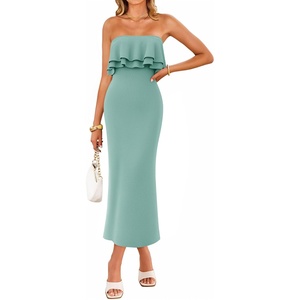 image:imageZESICA Womens 2026 Summer Strapless Knitted Bodycon Midi DressSage
