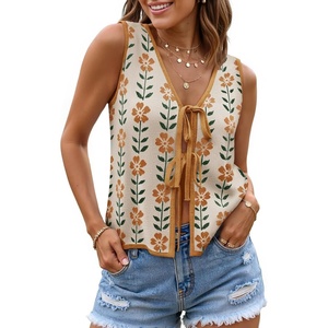 image:imageZESICA Womens 2026 Summer Tie Front Sweater Vest TopApricot