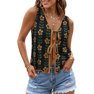 image:imageZESICA Womens 2026 Summer Tie Front Sweater Vest TopBlack