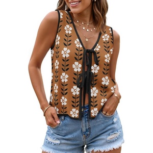 image:imageZESICA Womens 2026 Summer Tie Front Sweater Vest TopCaramel