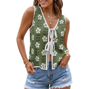 image:imageZESICA Womens 2026 Summer Tie Front Sweater Vest TopGreen