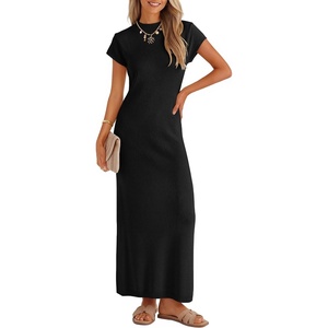 image:imageZESICA Womens Bodycon Knit Short Sleeve Sweater Maxi DressBlack