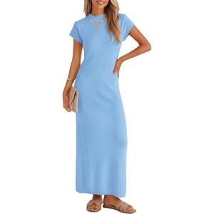 image:imageZESICA Womens Bodycon Knit Short Sleeve Sweater Maxi DressBlue