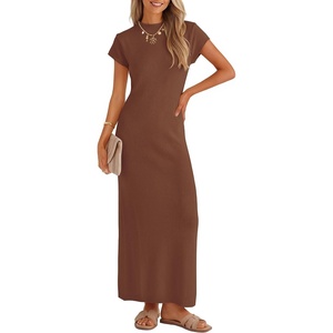 image:imageZESICA Womens Bodycon Knit Short Sleeve Sweater Maxi DressBrown