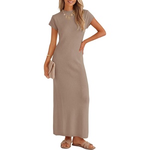 image:imageZESICA Womens Bodycon Knit Short Sleeve Sweater Maxi DressMocha