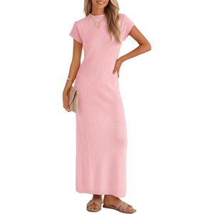 image:imageZESICA Womens Bodycon Knit Short Sleeve Sweater Maxi DressPink
