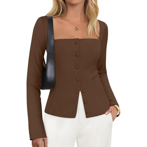 image:imageZESICA Womens Business Casual Fitted Blazers Office OutfitsBrown