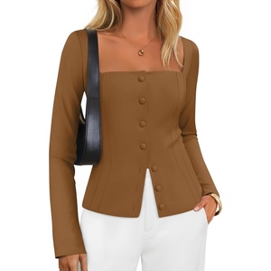 image:imageZESICA Womens Business Casual Fitted Blazers Office OutfitsGoldenbrown