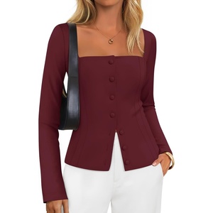 image:imageZESICA Womens Business Casual Fitted Blazers Office OutfitsWine