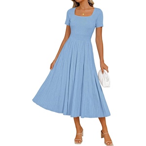 image:imageZESICA Womens Elegant Pleated Wedding Guest Midi Sweater DressLight Blue