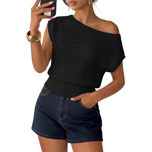 image:imageZESICA Womens Floral Off Shoulder Short Sleeve Sweater VestBlack