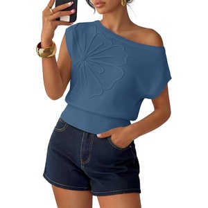 image:imageZESICA Womens Floral Off Shoulder Short Sleeve Sweater VestDustyblue