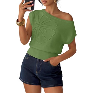 image:imageZESICA Womens Floral Off Shoulder Short Sleeve Sweater VestGreen
