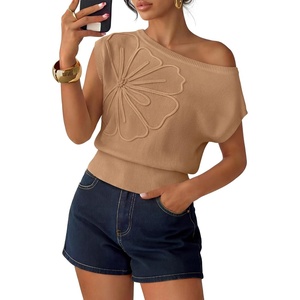 image:imageZESICA Womens Floral Off Shoulder Short Sleeve Sweater VestToffee
