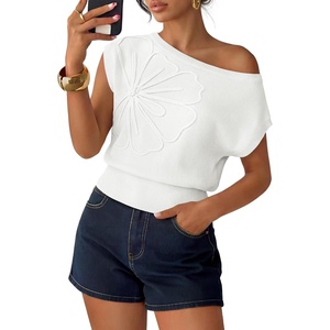 image:imageZESICA Womens Floral Off Shoulder Short Sleeve Sweater VestWhite