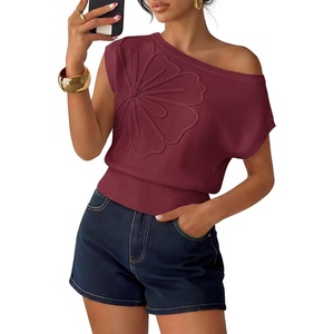 image:imageZESICA Womens Floral Off Shoulder Short Sleeve Sweater VestWine