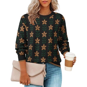 image:imageZESICA Womens Long Sleeve Crewneck Printed Knitted SweatersBlack