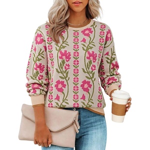 image:imageZESICA Womens Long Sleeve Crewneck Printed Knitted SweatersBlush