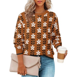 image:imageZESICA Womens Long Sleeve Crewneck Printed Knitted SweatersCaramel
