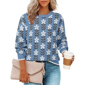 image:imageZESICA Womens Long Sleeve Crewneck Printed Knitted SweatersDusty Blue