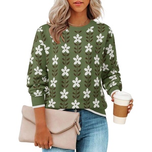image:imageZESICA Womens Long Sleeve Crewneck Printed Knitted SweatersDusty Green