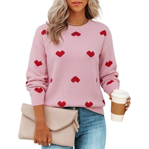 image:imageZESICA Womens Long Sleeve Crewneck Printed Knitted SweatersLightpink