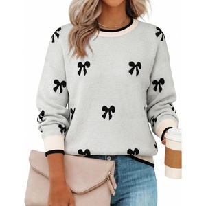 image:imageZESICA Womens Long Sleeve Crewneck Printed Knitted SweatersOats