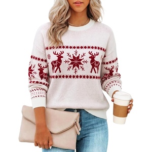 image:imageZESICA Womens Long Sleeve Crewneck Printed Knitted SweatersOffwhite