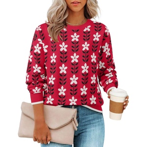 image:imageZESICA Womens Long Sleeve Crewneck Printed Knitted SweatersRed