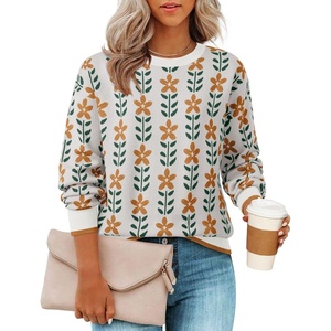 image:imageZESICA Womens Long Sleeve Crewneck Printed Knitted SweatersWhite