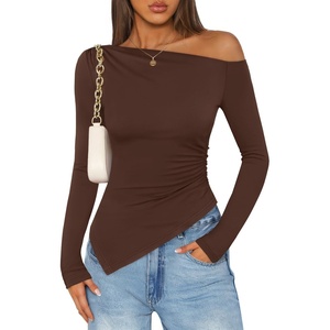 image:imageZESICA Womens Off The Shoulder Asymmetrical Going Out TopsCoffee