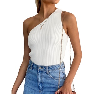 image:imageZESICA Womens One Shoulder Tank Summer Sleeveless T Shirt Ribbed Knit Slim Fit Sexy Casual Basic Tee TopsWhite