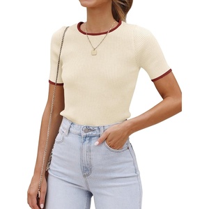image:imageZESICA Womens Short Sleeve Sweater Tops 2026 Summer Crewneck Basic T ShirtApricot