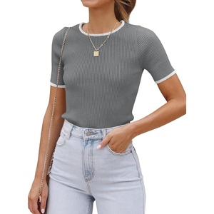 image:imageZESICA Womens Short Sleeve Sweater Tops 2026 Summer Crewneck Basic T ShirtDarkgrey