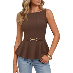 image:imageZESICA Womens Sleeveless Business Casual Peplum Tank TopsBrown