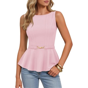 image:imageZESICA Womens Sleeveless Business Casual Peplum Tank TopsPink