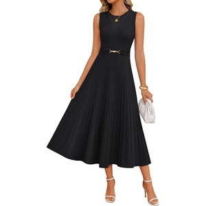 image:imageZESICA Womens Sleeveless Knit Midi Dress Pleated Sweater DressesBlack