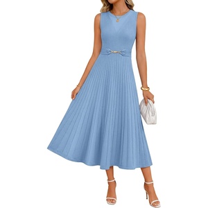 image:imageZESICA Womens Sleeveless Knit Midi Dress Pleated Sweater DressesBlue