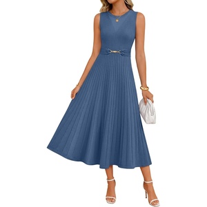 image:imageZESICA Womens Sleeveless Knit Midi Dress Pleated Sweater DressesDustyblue