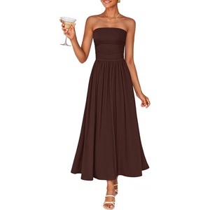 image:imageZESICA Womens Strapless Formal Wedding Guest Midi SundressBrown