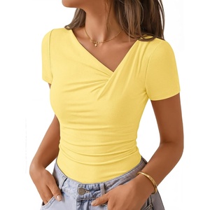 image:imageZESICA Womens Summer Asymmetrical Ruched TShirts Going Out Cute Work TopsLight Yellow